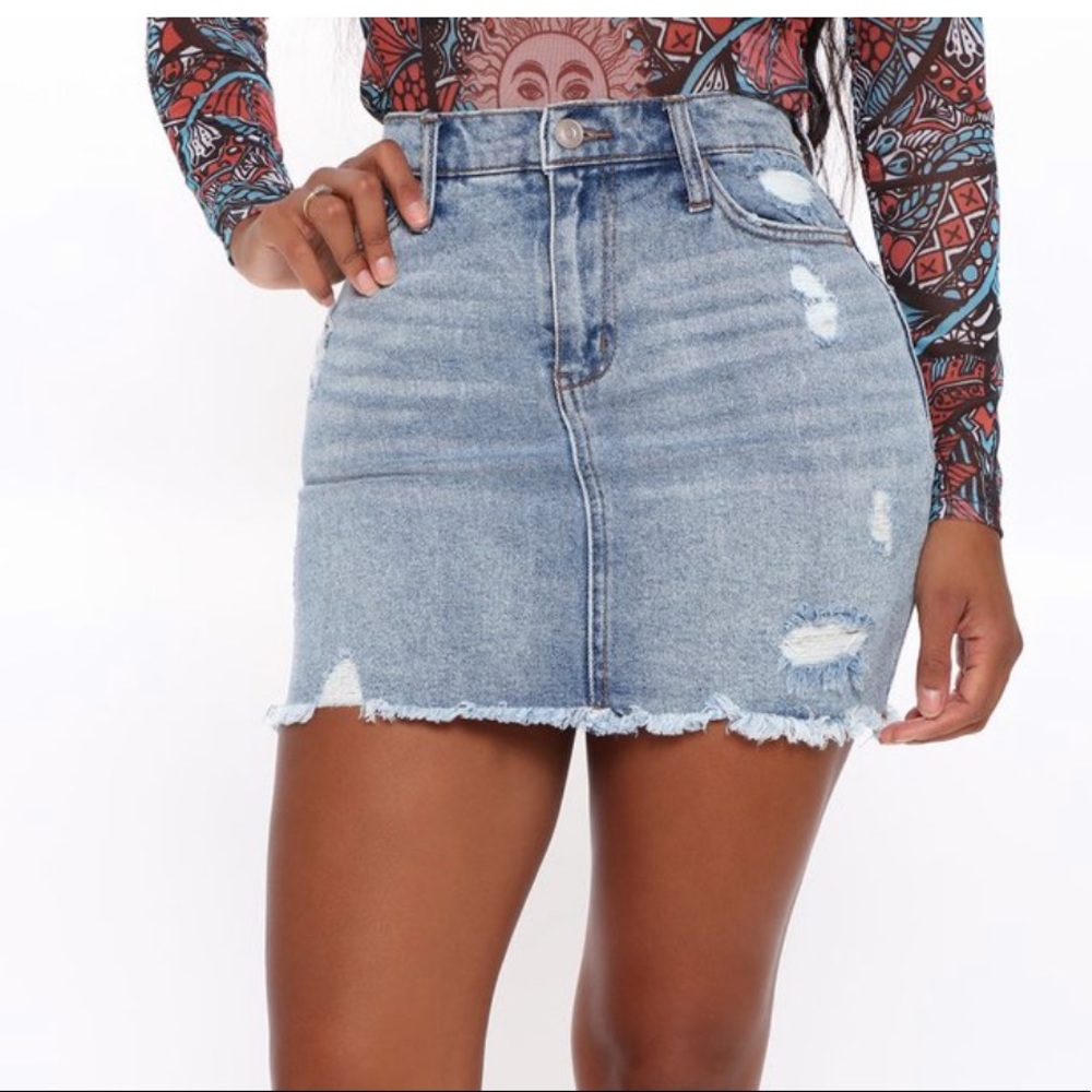 Distressed Denim Skirt